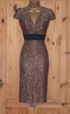 M&S Per Una bronze black stretch pencil wiggle cocktail evening dress size 14