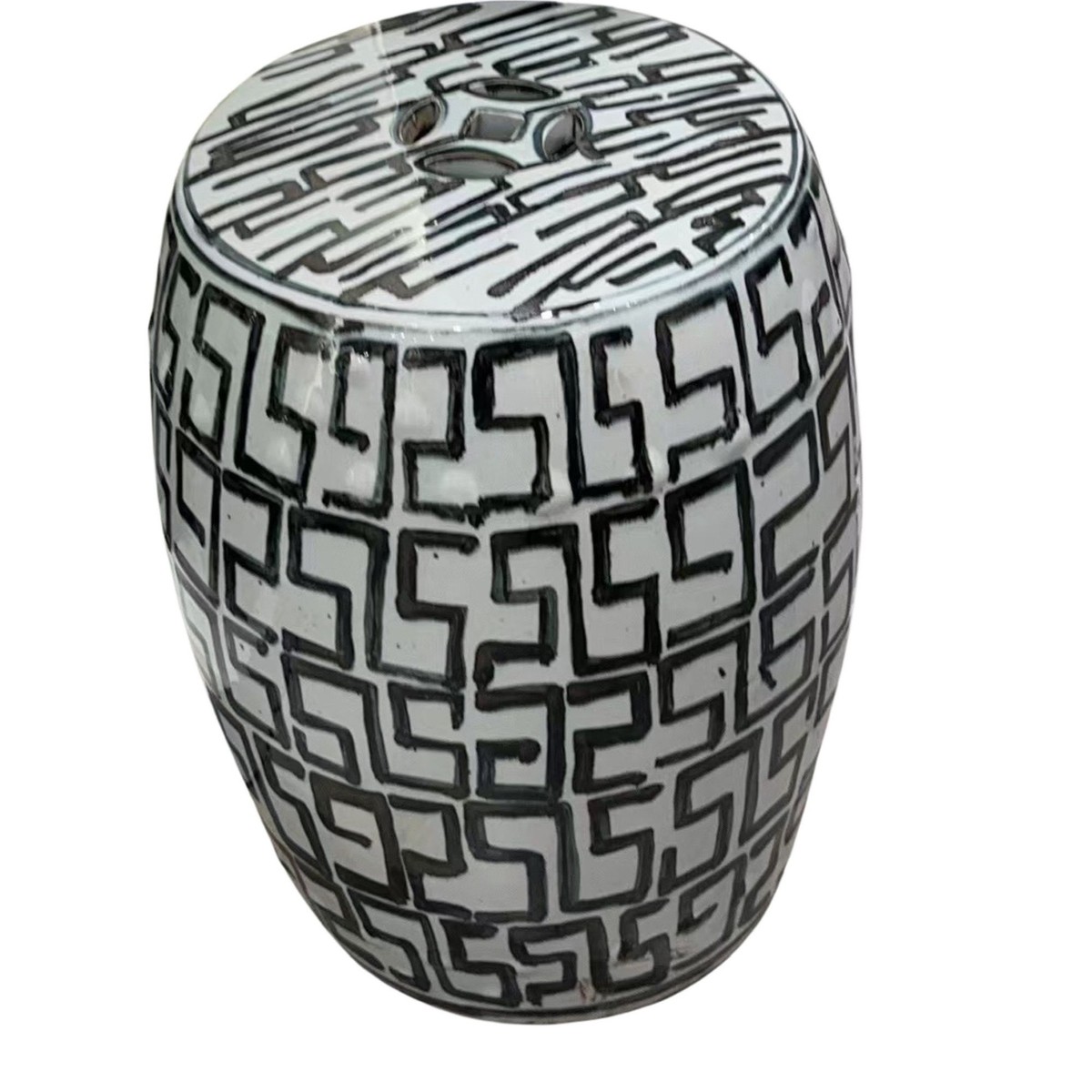 Rustic Blue Greek Key Garden Stool