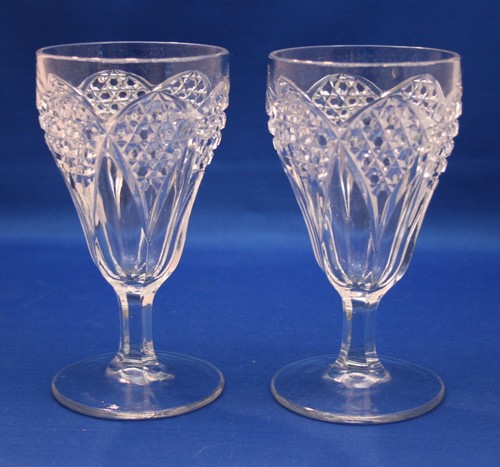 Antique Pair EAPG Fluted Wine Glasses Wine Goblets stemware Glass Goblet - Picture 6 of 10