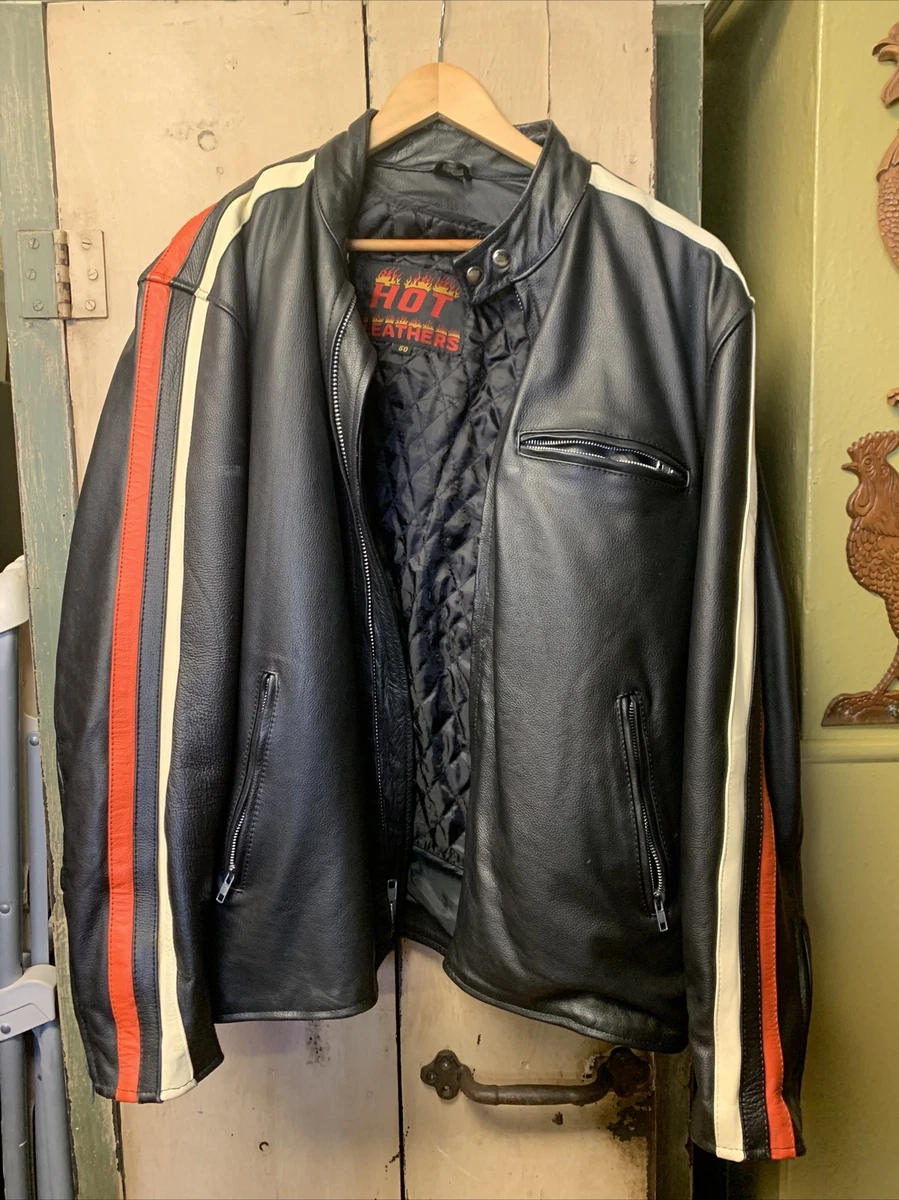Hot Leathers L Motorcycle Jacket Leather Racer Racing Orange Black