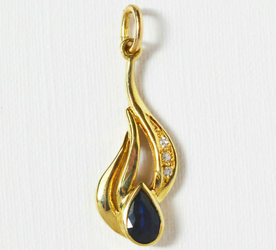Anhänger 14 Karat 585 Gold 1,4 g Gelbgold Brillanten Saphir