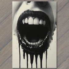 Art Print  Woman Surreal Creepy Open Mouth Dripping Liquid Horror Close-Up Dark