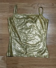 Girls Teen Sz 12 14 Dance Costume Halloween Tank Top Glitter Gold Golden Stars