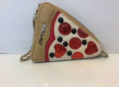 Betsey Johnson Pizza Slice Chain Zip Wristlet Clutch Purse Glitter | eBay