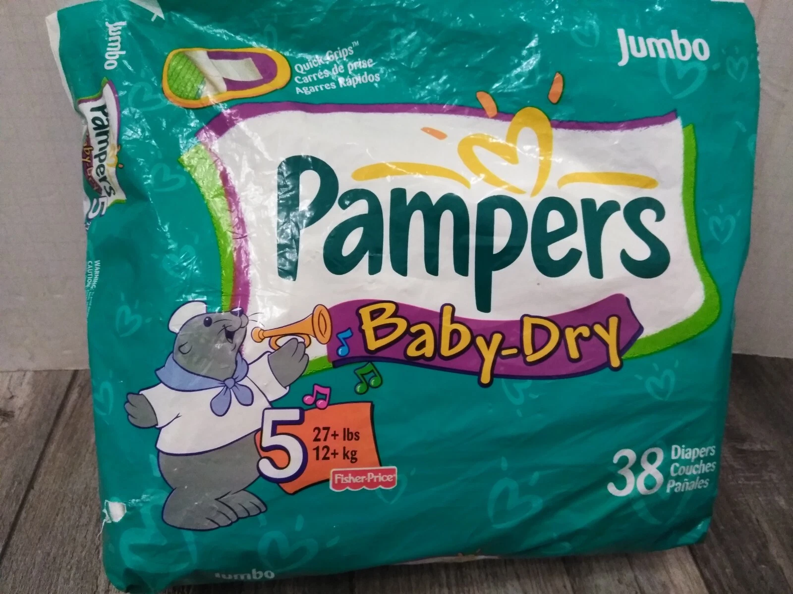 VTG. Pampers Baby Dry 2001 Diapers Fisher Price characters JUMBO #5 (13/COUNT)