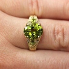 3Ct Oval Lab-Created Peridot Women's Engagement Ring 14K Yellow Gold Plated