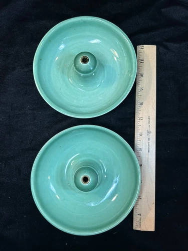 Two Pieces Vintage Green Rookwood Cigar Cigarette Stand Base w/Metal Insert READ