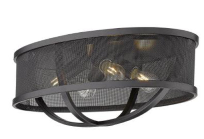 Golden Lighting 3167-FM24 BLK-BLK Industrial Caged Flush Mount Light Fixture