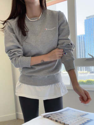 Champion Men's Powerblend Fleece Crew Script Logo Oxford Gray GF88H Y08160  1IC