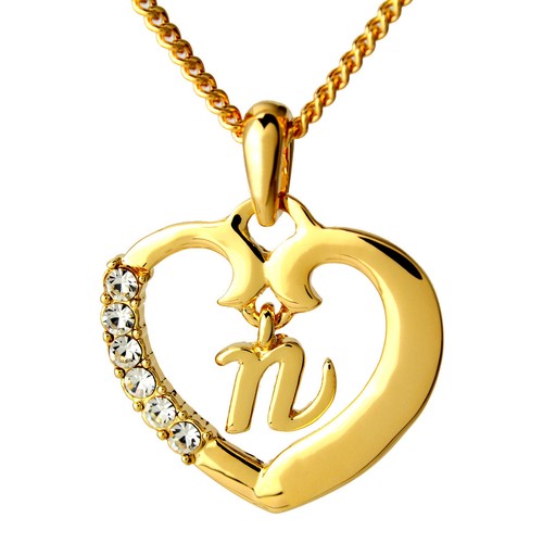 Name heart necklace pendant letter n 