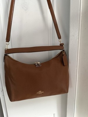 Coach Celeste Brown Pebble Leather Convertible Bag Purse Satchel Crossbody Med