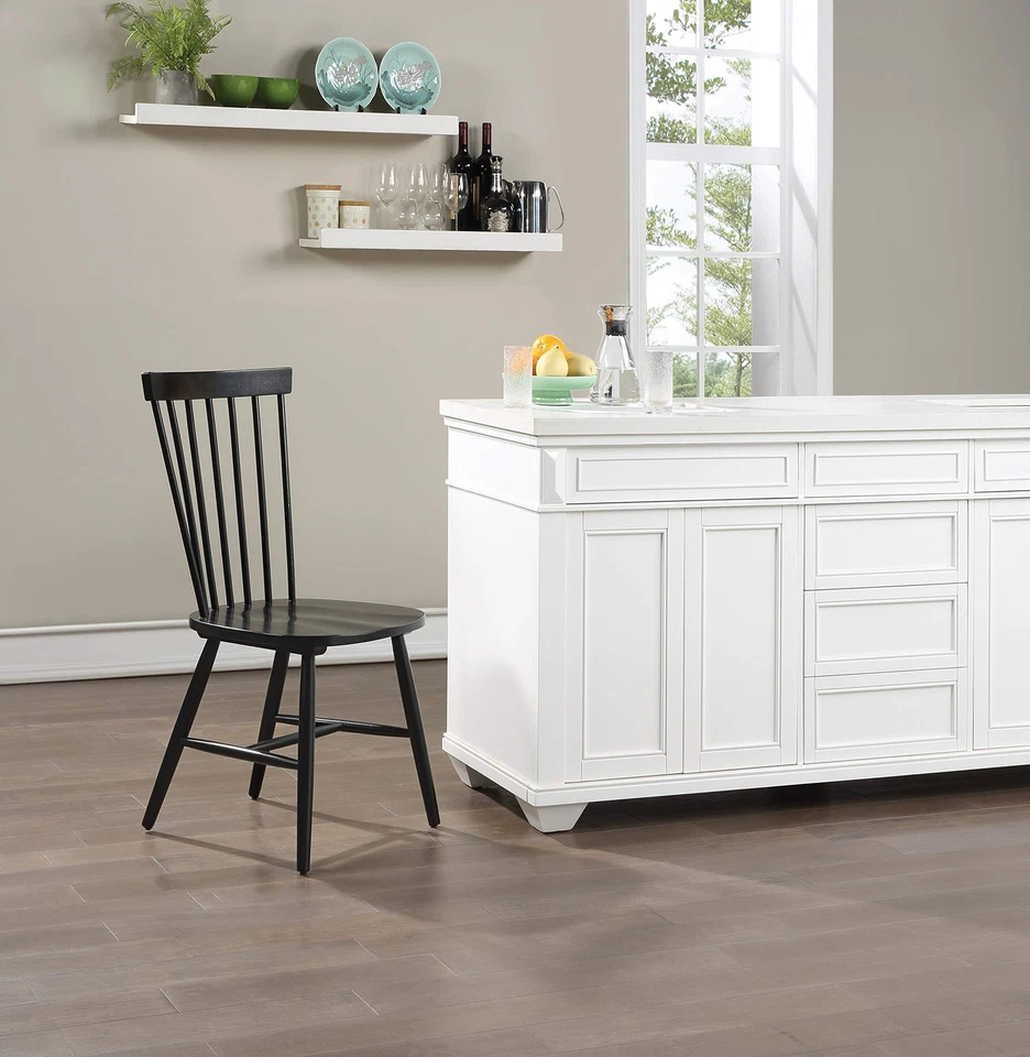 Paquete de 2 sillas de comedor Eagle Ridge tradicionales estilo Windsor de madera maciza, negras Foto 4 de 4