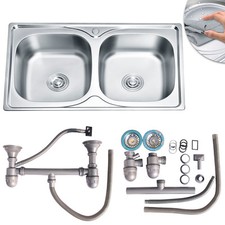 Einbauspüle Spülbecken Doppelspülbecken Edelstahlspüle Spüle 2 Becken + Zubehör