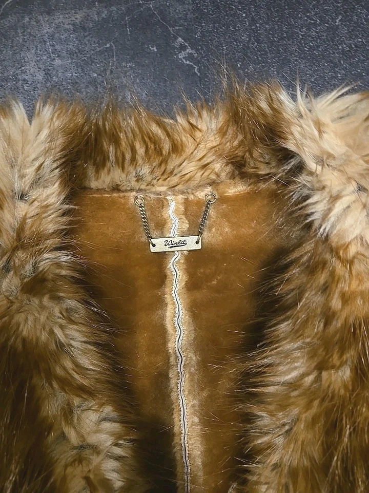 Winlit Leather Penny Lane  Patchwork Seam Faux Fur Trim Jacket Ladies Coat Sz M - Image 3 of 4