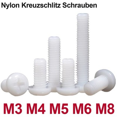 M3 M4 M5 M6 M8 Kunststoff Linsenkopfschrauben Kreuzschlitz Schrauben Weiß Nylon