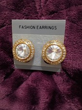 Round Pearl diamond Clip On Earrings For Wome...