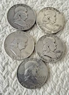 5 •USA Franklin Half Dollars - Consecutive 1950 -1954 (Ungrated Fine) .90 Silver