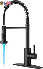LED Black Kitchen Faucet with Pull Down Sprayer for RV and Farmhouse Use