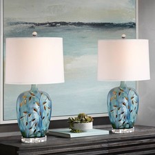 Devan Modern Table Lamps 24 1/2" High Set of 2 Blue Vine LED Nightlight Bedroom