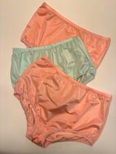THREE Shiny SHEER NYLON PANTIES Size 8 XL Green PEACH Silky Sissy High Waist Lot