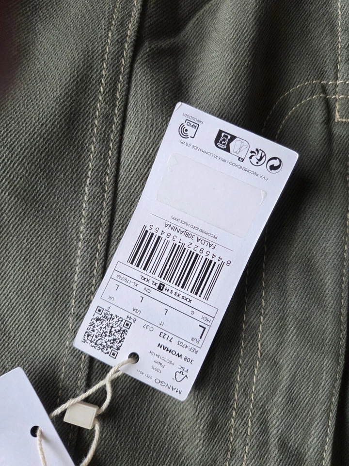 Mango Khaki Denim Mini Skirt- Size L - Image 3 of 4