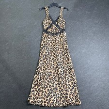 ANTHROPOLOGIE Bardot Emory V-Neck Leopard Satin Slip Midi Dress Size 6