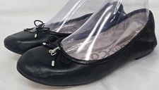 Sam Edelman Felicia Black Leather Ballet Flat Women's Size 7.5M Round Toe Bow