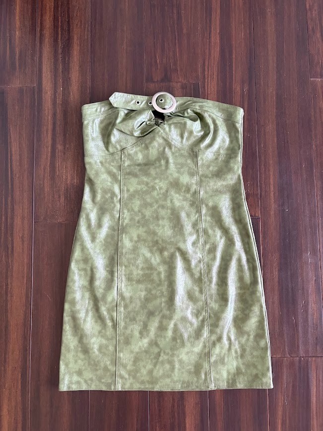 green leather strapless dress Cherry Mellow Olive Mini Faux Style Women’s Small SIZE: XS