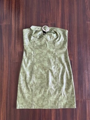 Cherry Mellow Strapless Olive Green Mini Dress Faux Leather Style Women's  Small | eBay