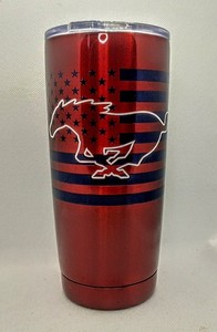 Ford Mustang Red Anodized Stainless Steel Tumbler 20 Oz Coffee Mug U.S.A. Flag