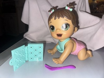 Baby Alive Lil Snacks Doll Medium Complexion Blue Eyes Brown Hair Accessories