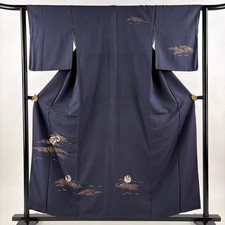 JAPANESE KIMONO TSUKESAGE DARK BLUE 158cm 5 ft 2 in PURE SILK B1361
