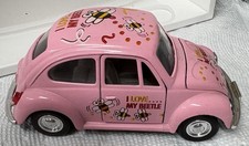 Vintage Pink VW Volkswagen Bug Die Cast Pull Back Toy