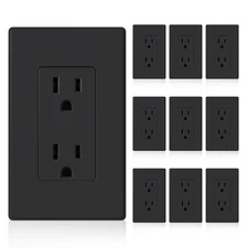 Matte Black Standard Decorator Electrical Wall Receptacle Outlet, 15A 125V, 2 Po