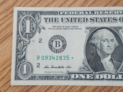 RARE-ERROR DC 2013 B Duplicate $1 Star Note Serial # B 09342835* - Picture 3 of 5