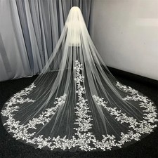 Long Wedding Veil With Comb 1 Tier Soft TulleFloral Elegant Bridal Veils Custom