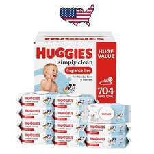 Huggies Simply Clean Unscented Baby Wipes, 11 Flip-Top Packs 704 Wipes Total 