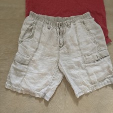 Tommy Bahama Shorts Mens Large Cream Cargo Linen Elastic Waist Beach Preppy Golf