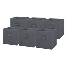  Collapsible Cube Fabric Storage Bins (10.5" x 10.5"), 6 Pack, Gray Flannel