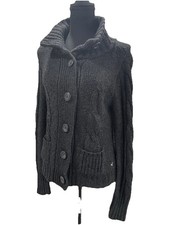 American Eagle Cardigan Women M Gray Wool Blend Chunky Cable Knit Shawl Collar