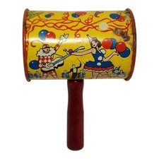 Vintage Tin Party Noisemaker Wood Handle Dancers Toy 5" Collectible USA