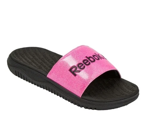 Sandali Reebok taglia 13 bambina slide rosa caldo e nero nuovi con etichette spedizione gratuita