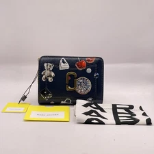 Marc Jacobs Womens The Trinket Utility Snapshot Mini Compact Wallet Leather Navy