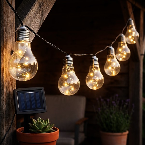 Led Solar Lichterkette 450 Cm 10 GlüHbirnen - Warmweiß - Garten Deko Beleuchtung-image