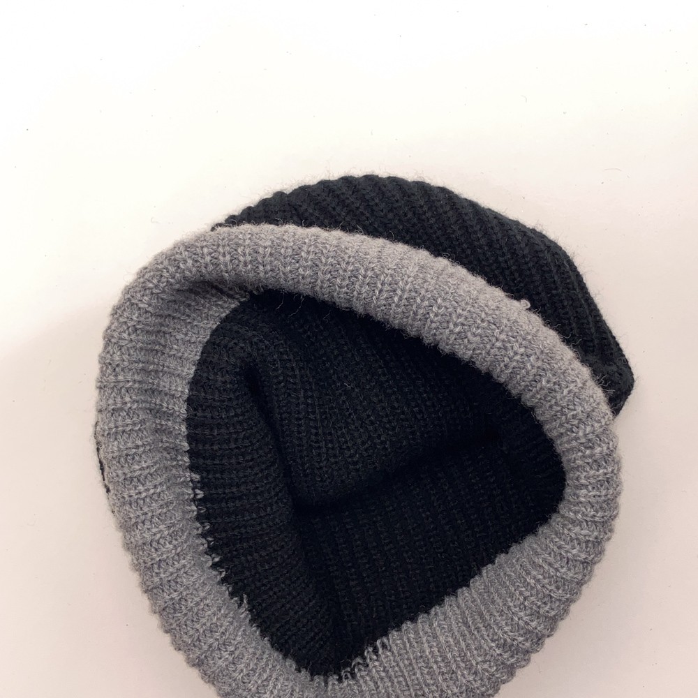 Plain Black Gray Cuff Winter Hat - image 3