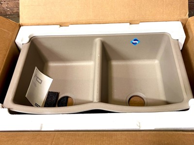 Franke Ellipse Granite Undermount Double Bowl Kitchen Sink, Oyster