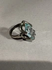 Vtg “Mexico JMT” Marked Sterling Silver Ring w/ Quartz Stone Aqua Color Size 7