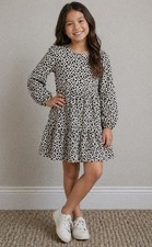 Cat  Jack girls' long-sleeve Cheetah Heart print dress With Pockets Size 10/12