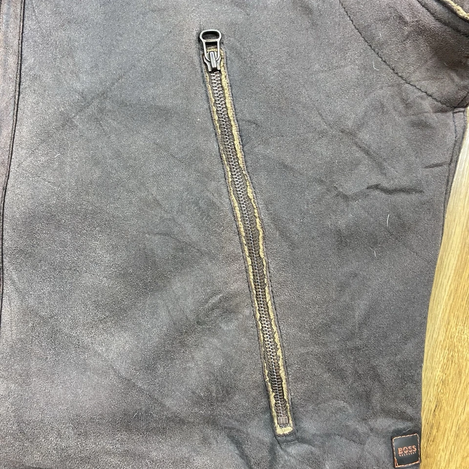 Hugo Boss Jacket Suede Leather Vintage Sherpa Lined Boss Orange Bomber Zip Up XL - Image 4 of 4