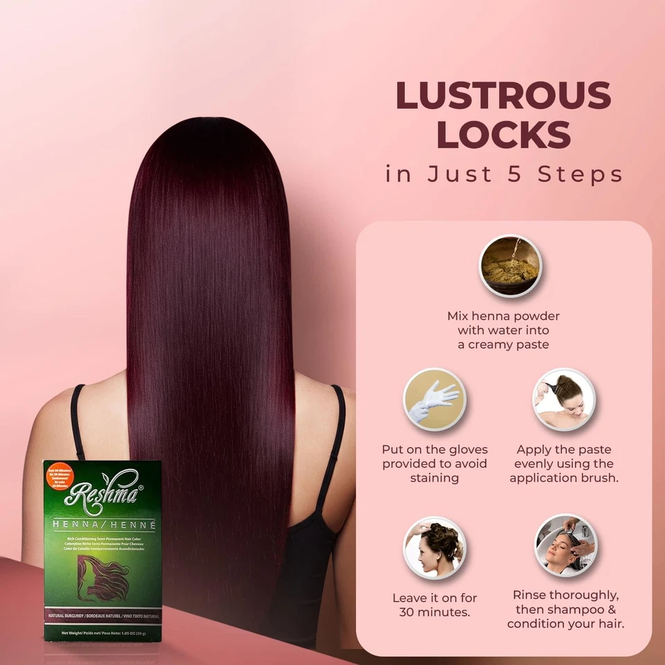 Color de cabello Reshma Beauty 30 minutos henna borgoña cobertura gris natural Foto 3 de 4